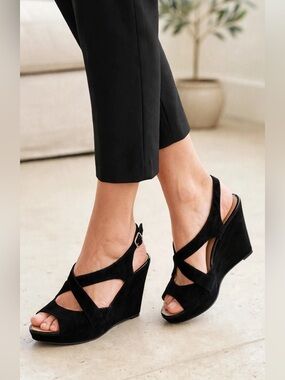 Alfani Black Suede Crisscross Wedge Sandals